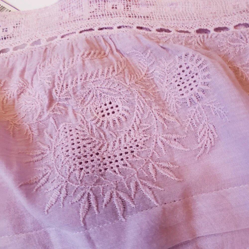 LOVESHACKFANCY Wisteria Sully Embroidered Lace Cotton Crop Top - Picture 10 of 13